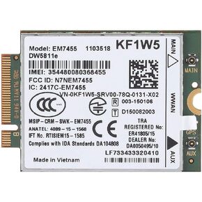 EM7455 Card, 4G LTE WWAN NGFF Module for Dell Latitude, 300 Mbps Download Speed, PCIe M.2 Form Factor