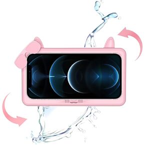 Shower Phone Holder Waterproof, Anti-Fog Touch Screen Shower Phone Case, 480 Rotation Wall Phone Mount Stand for Bathroom Batheub Kitchen Wall Mirror, Compatible with 4.7"-6.8" Phones (Pink)