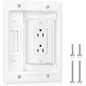 ELECPOW Cord Hider Wall with Dual AC Outlets & Dual USB-A Ports, in Wall Cable Management Kit for Wall Mounted TV，Recessed Outlet with TV Wire Hider for Power Cables & Low Voltage Wires.