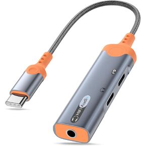 3 in 1 USB Type C to 3.5mm Headphone and Charger Adapter DAC Aux Jack Dongle Audio Earphone Adapter PD 60W Fast Charging for Apple iPhone 16 15 Pro Max iPad Samsung Galaxy S24 S23 S22 Google Pixel 9 8