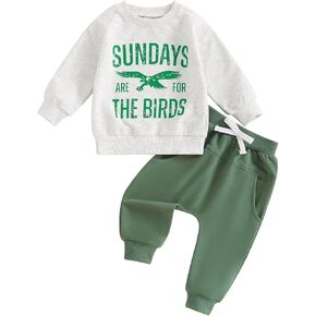 Toddler Baby Boy Girl Fall Outfits Letter Eagle Long Sleeve Sweatshirt Elastic Waist Bow Pants 2 Piece Clothes