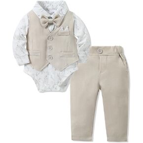 YALLET Baby Boy Clothes Suit 0-18 Months Infant Boy Gentleman Outfits, Dress Shirt+Bowtie+Vest+Pants Set Wedding Party Suits