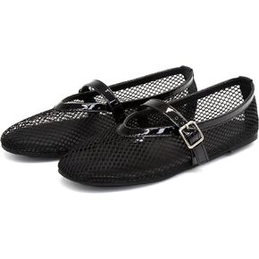 Putu Women's Mesh Ballet Flats Casual Office Flat Shoes Hollow Out Comfy Flats Ballerinas Shoes with Buckle Strap
