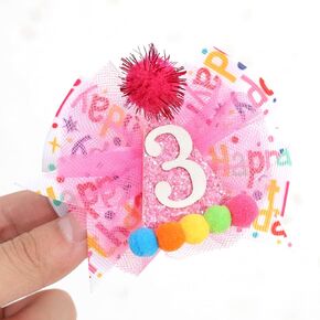 Hot Pink 3rd Birthday Hair Bow - Happy Birthday ribbon Bows, Pink Birthday Hat Bows, 3rd Birthday Hair Clips for Girls, Third Birthday Girls Hair Accessories