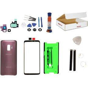Screen Repair Kit Compatible Galaxy S9 G960 Front Outer Glass Lens, Back Cover with Camera Lens Replacement (Purple)