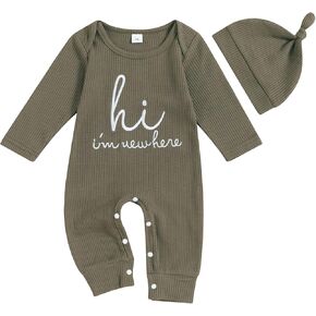 SAYOO Newborn Baby Boy Girl Romper I'm New Here Embroidery Letter Jumpsuit Coming Home Outfits Fall Gender Neutral Clothes
