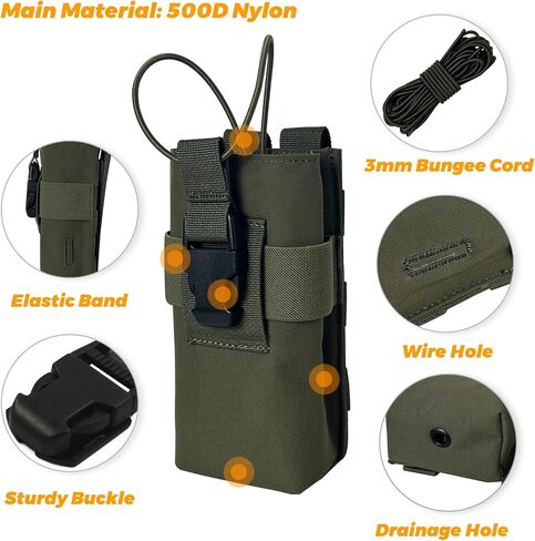 Radio Holster Walkie Talkie Pouch - 500D Nylon Molle System 3mm Bungee Storage Bag for Utility Tactical Belt Accessory Fits Standard Handset in Saudi Arabia