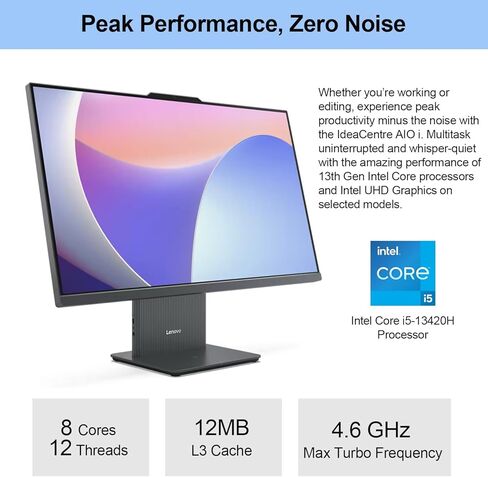 Lenovo 2024 IdeaCentre I All-in-One, 27" FHD Touchscreen 100Hz, Intel Core i5-13420H, 32GB DDR5 RAM, 2TB SSD, Wireless Charging Base, Wireless KB & Mouse, Wi-Fi 6, Windows 11 Home, Grey in Kuwait