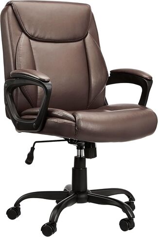 Amazon Basics Classic Puresoft PU Padded Mid-Back Office Computer Desk Chair with Armrest, 26"D x 23.75"W x 42"H, Black in Saudi Arabia