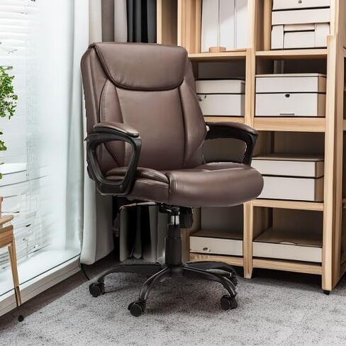 Amazon Basics Classic Puresoft PU Padded Mid-Back Office Computer Desk Chair with Armrest, 26"D x 23.75"W x 42"H, Black in Saudi Arabia
