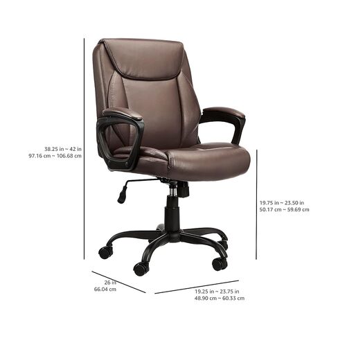 Amazon Basics Classic Puresoft PU Padded Mid-Back Office Computer Desk Chair with Armrest, 26"D x 23.75"W x 42"H, Black in Saudi Arabia