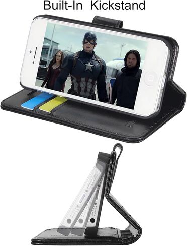 حافظة Wisdompro لهاتف iPhone 5، وiPhone 5s، وiPhone SE 2016، حافظة هاتف واقية من جلد البولي يوريثان مع فتحات لبطاقة الائتمان وإغلاق مغناطيسي لهاتف iPhone SE الجيل الأول/5s/5 - أسود in Kuwait