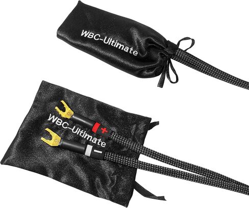 WORLDS BEST CABLES 8 Foot Ultimate - 8 AWG - Ultra-Pure OFC - Premium Audiophile HiFi Speaker Cable Pair with Eminence Gold Banana (x2) & Spade (x2) Plugs & Carbon Tweed Jacket in Saudi Arabia
