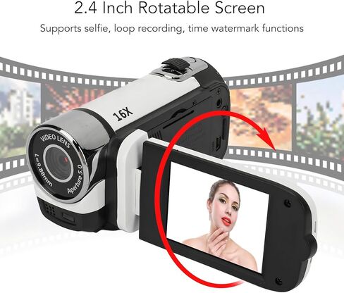 1080P Video Camera, 16MP Camcorder, 16X Digital Zoom, Vlogging Camera with Fill Light, 1/4 Inch Thread Hole, 2.4 Inch Rotatable Screen, USB Recorder (-2214230150514) in Saudi Arabia