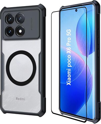 Case for Poco X6 Pro 5G, Ultra-Thin Minimalist Soft TPU Bumper + Transparent Acrylic Back Case, Camera Protector Case + 1 Tempered Glass – Black in Saudi Arabia