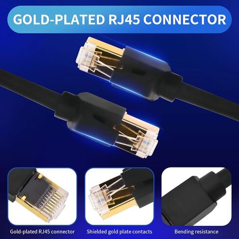 كابل إيثرنت Cat8 بطول 50 قدمًا، خارجي وداخلي، مع موصل RJ45 مطلي بالذهب عالي السرعة 26AWG، 40 جيجابت في الثانية 2000 ميجاهرتز، مقاوم للطقس S/FTP للأشعة فوق البنفسجية لجهاز مودم جهاز التوجيه in Saudi Arabia