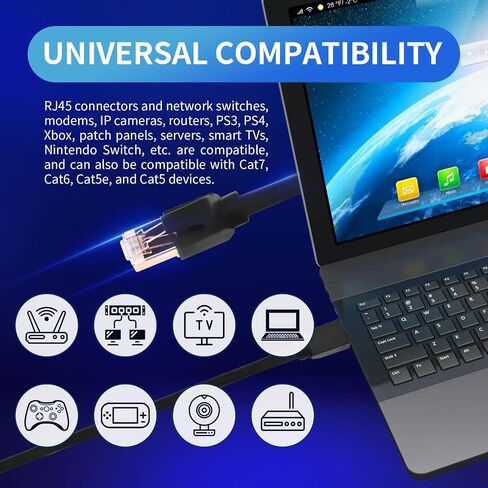 كابل إيثرنت Cat8 بطول 50 قدمًا، خارجي وداخلي، مع موصل RJ45 مطلي بالذهب عالي السرعة 26AWG، 40 جيجابت في الثانية 2000 ميجاهرتز، مقاوم للطقس S/FTP للأشعة فوق البنفسجية لجهاز مودم جهاز التوجيه in Saudi Arabia