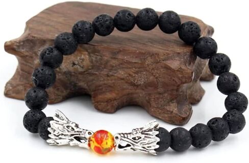 JczR.Y Dragon Bracelet Black Lava White Howlite Beaded Dragon Head Bracelet Stretch Natural Stone Turquoise Tiger Eye Bracelet for Women Retro Luck Charm Healing Beads Bracelet Jewelry in Saudi Arabia