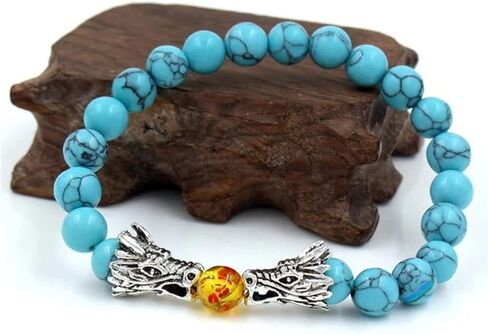 JczR.Y Dragon Bracelet Black Lava White Howlite Beaded Dragon Head Bracelet Stretch Natural Stone Turquoise Tiger Eye Bracelet for Women Retro Luck Charm Healing Beads Bracelet Jewelry in Saudi Arabia