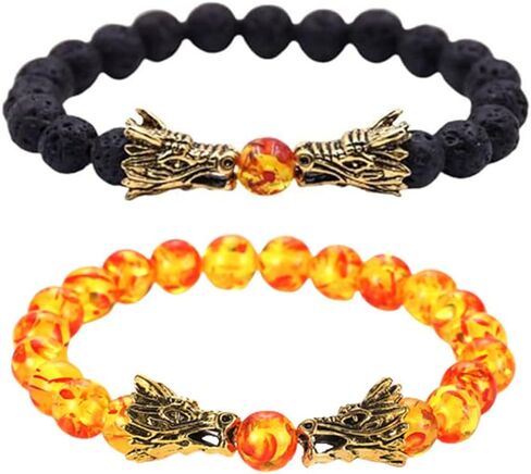 JczR.Y Dragon Bracelet Black Lava White Howlite Beaded Dragon Head Bracelet Stretch Natural Stone Turquoise Tiger Eye Bracelet for Women Retro Luck Charm Healing Beads Bracelet Jewelry in Saudi Arabia