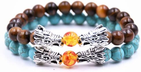 JczR.Y Dragon Bracelet Black Lava White Howlite Beaded Dragon Head Bracelet Stretch Natural Stone Turquoise Tiger Eye Bracelet for Women Retro Luck Charm Healing Beads Bracelet Jewelry in Saudi Arabia
