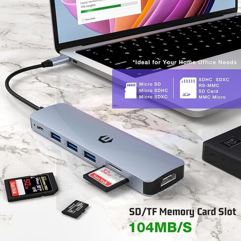 USB C HUB, Tymyp 7 in 1 Laptop Multiport Adapter Hub, Featuring HDMI Output, 100W Power Delivery, 3 x USB 3.0 Ports, SD/TF Reader, Compatible for USB C Laptops Dell XPS/HP/Surface and More in Saudi Arabia