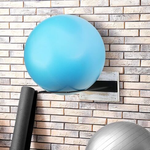 MyGift Rustic Burnt Wood and Black Metal Wire Wall Mounted Large Stability Ball Storage Rack, Yoga Studio and Home or Commercial Gym Exercise Ball Equipment Organizer in Saudi Arabia