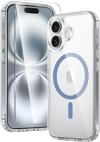 FNTCASE for iPhone 16 Plus Case: Clear Case Magnetic Military Grade Drop Protection Anti Yellowing Cell Phone Cover - Rugged Shockproof Protective Bumper Transparent Cases(Clear) in Saudi Arabia