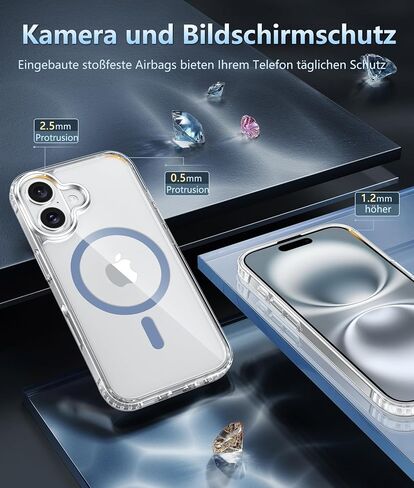 FNTCASE for iPhone 16 Plus Case: Clear Case Magnetic Military Grade Drop Protection Anti Yellowing Cell Phone Cover - Rugged Shockproof Protective Bumper Transparent Cases(Clear) in Saudi Arabia