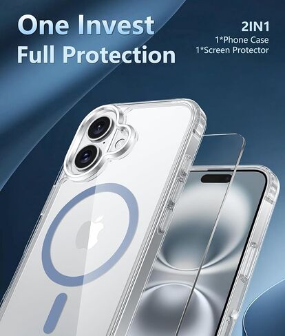 FNTCASE for iPhone 16 Plus Case: Clear Case Magnetic Military Grade Drop Protection Anti Yellowing Cell Phone Cover - Rugged Shockproof Protective Bumper Transparent Cases(Clear) in Saudi Arabia