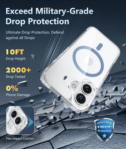 FNTCASE for iPhone 16 Plus Case: Clear Case Magnetic Military Grade Drop Protection Anti Yellowing Cell Phone Cover - Rugged Shockproof Protective Bumper Transparent Cases(Clear) in Saudi Arabia
