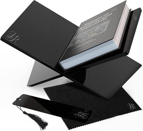 Acrylic Book Holder Stand with Free Acrylic Bookmark and Microfibre Cloth - Clear Acrylic Book Stand for Display or Reading - Modern Design of Open Book Display Stand (7.8" x 11.8" x 6.7") in Saudi Arabia