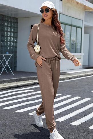 طقم بيجامة نسائي من Andeip طقم صالة منسوج من قطعتين بأكمام طويلة وسروال طقم ملابس للاستلقاء من Pj in Kuwait