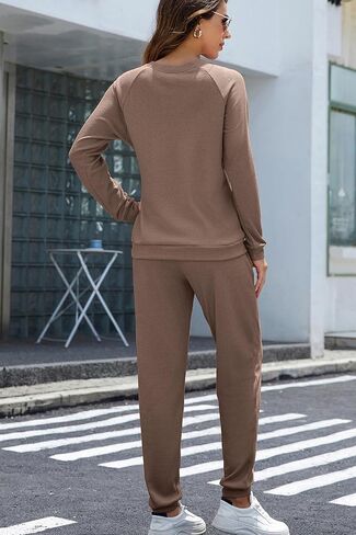 طقم بيجامة نسائي من Andeip طقم صالة منسوج من قطعتين بأكمام طويلة وسروال طقم ملابس للاستلقاء من Pj in Kuwait