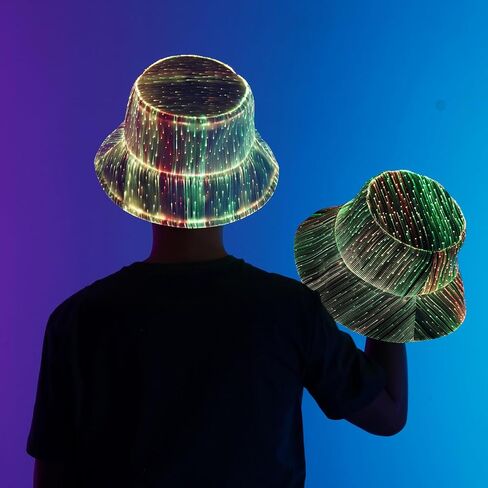 قبعة Lumisonata LED قبعة دلو الهذيان، قبعة مجنونة مضيئة 7 ألوان قبعة الحفلات، نسيج الألياف البصرية يتوهج في قبعة الظلام للرجال والنساء USB قابلة للشحن معدات المهرجانات in Saudi Arabia