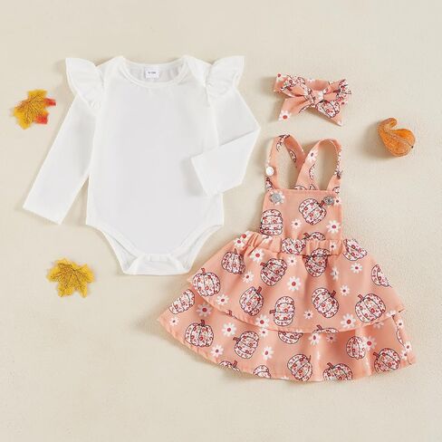 Baby Halloween Outfit Girl Long Sleeve Pumpkin Romper Suspender Dress Newborn Fall Winter Clothes in Kuwait