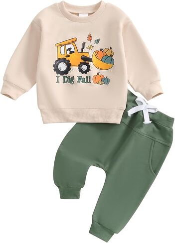 FYBITBO Infant Baby Boys Fall Winter Clothes Pumpkin Tractor Sweatshirt Long Sleeve Shirt Pants Toddler Halloween Outfits in Kuwait