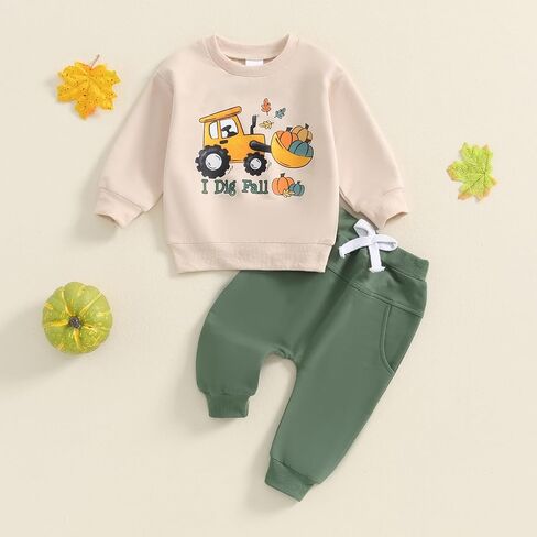 FYBITBO Infant Baby Boys Fall Winter Clothes Pumpkin Tractor Sweatshirt Long Sleeve Shirt Pants Toddler Halloween Outfits in Kuwait
