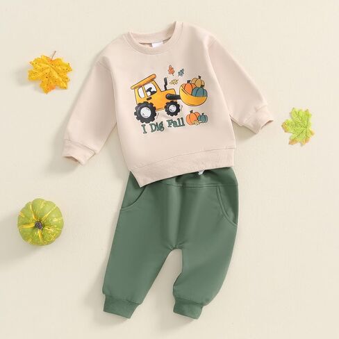 FYBITBO Infant Baby Boys Fall Winter Clothes Pumpkin Tractor Sweatshirt Long Sleeve Shirt Pants Toddler Halloween Outfits in Kuwait