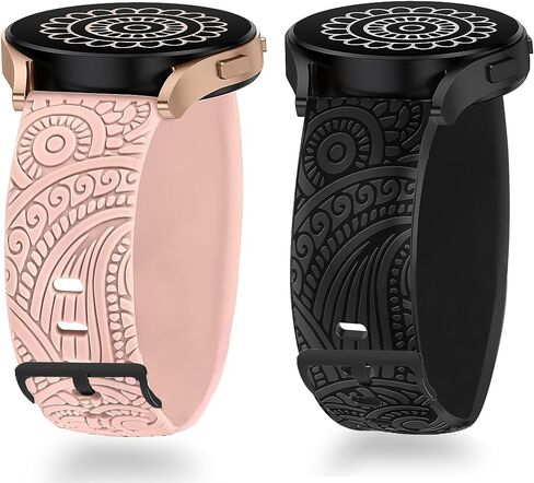 Vivomove Trend Bands, Lamshaw 20mm Soft Silicone Boho Engraved Fall Floral Sport Silicone Fancy Designer Flower Strap Replacement Straps Garmin Venu Sq 2/Venu Sq/Venu/Venu 2 Plus/Approach S12/Approach S40/Approach S42/D2 Air/Forerunner 245/Forerunner 55/F in Saudi Arabia