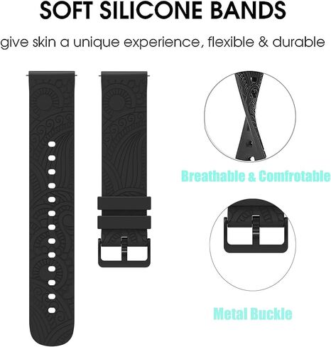 Vivomove Trend Bands, Lamshaw 20mm Soft Silicone Boho Engraved Fall Floral Sport Silicone Fancy Designer Flower Strap Replacement Straps Garmin Venu Sq 2/Venu Sq/Venu/Venu 2 Plus/Approach S12/Approach S40/Approach S42/D2 Air/Forerunner 245/Forerunner 55/F in Saudi Arabia