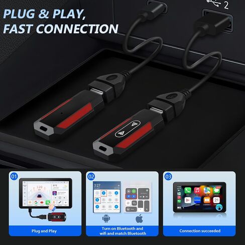 محول Carplay & Android auto 2 في 1، محول بلوتوث للتوصيل والتشغيل، تحويل سلكي إلى دونجل Carplay لاسلكي، مع USB-A وUSB-C، مناسب للسيارة carplay السلكية المدمجة/Android auto in Kuwait