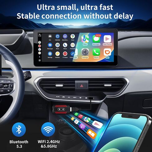 محول Carplay & Android auto 2 في 1، محول بلوتوث للتوصيل والتشغيل، تحويل سلكي إلى دونجل Carplay لاسلكي، مع USB-A وUSB-C، مناسب للسيارة carplay السلكية المدمجة/Android auto in Kuwait