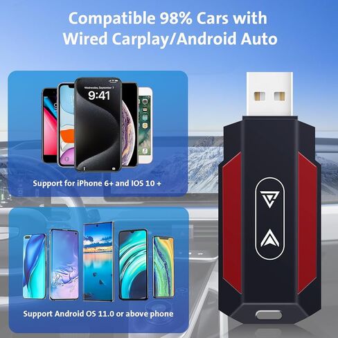 محول Carplay & Android auto 2 في 1، محول بلوتوث للتوصيل والتشغيل، تحويل سلكي إلى دونجل Carplay لاسلكي، مع USB-A وUSB-C، مناسب للسيارة carplay السلكية المدمجة/Android auto in Kuwait