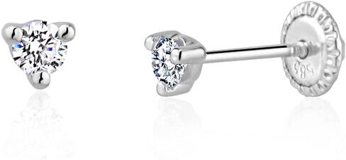 14k Yellow Gold 3 Prong Martini Simulated Diamond Stud Earrings Tiny for Baby or Multiple Piercings Screwback in Kuwait