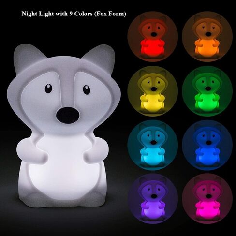 Animal-Shaped Night Light, Rechargeable LED Soft Silicone (BPA Free) Bedside Lamp for Children/Adults, Adjustable Brightness and 9 Colors by Touch Control & Remote Control (Big Fox) in Saudi Arabia
