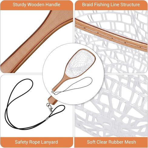Fly Fishing Net Trout Net, Soft Mesh Fishing Net, Fish Landing Net with Safety Rope Lanyard, Lightweight Catch and Release Net for Trout, Bass in Kuwait