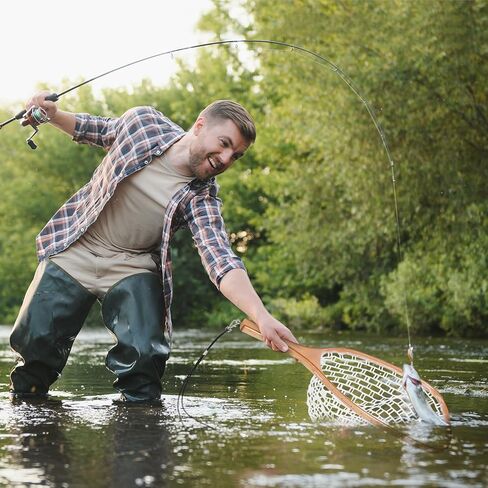 Fly Fishing Net Trout Net, Soft Mesh Fishing Net, Fish Landing Net with Safety Rope Lanyard, Lightweight Catch and Release Net for Trout, Bass in Kuwait