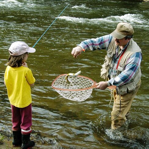 Fly Fishing Net Trout Net, Soft Mesh Fishing Net, Fish Landing Net with Safety Rope Lanyard, Lightweight Catch and Release Net for Trout, Bass in Kuwait