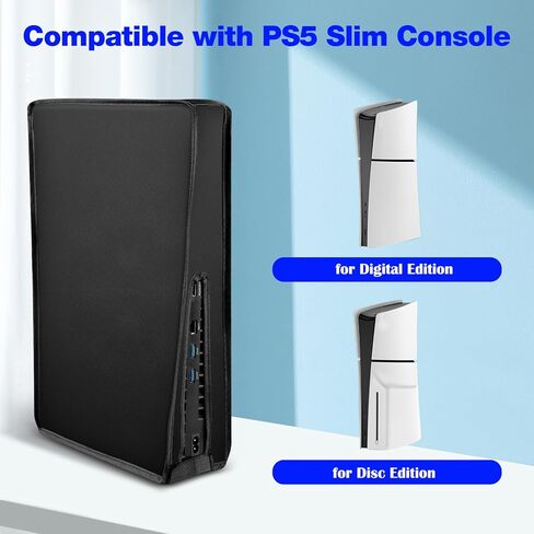 غطاء غبار WAOYER لجهاز PS5 Slim Disc/الإصدار الرقمي، جراب واقٍ مقاوم للغبار ومضاد للخدش لملحقات Playstation 5 Slim - أسود in Kuwait